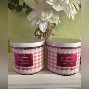 Bath & Body Works Gingham Gorgeous Pink Scented 3-Wick Candle Bundle